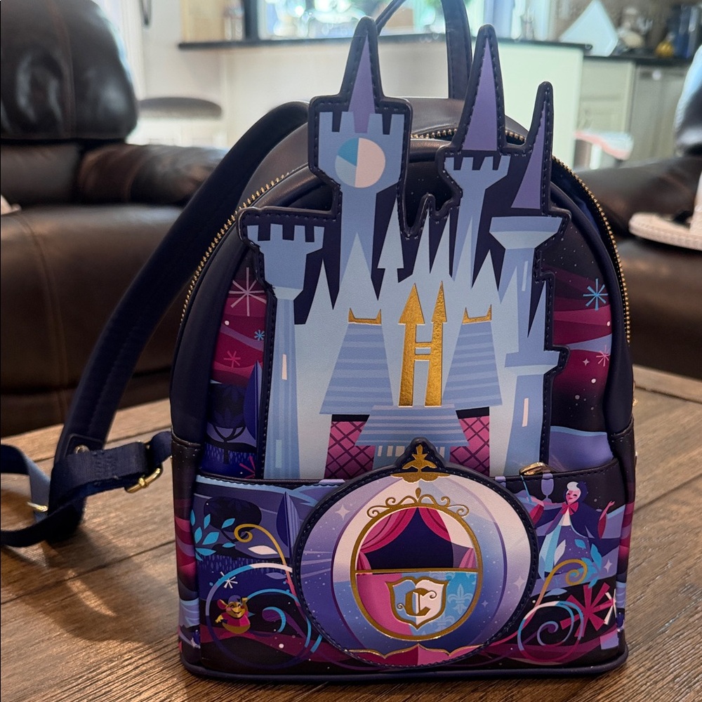 Disney loungefly Cinderella Themed Mini Backpack in Purple Navy and blue